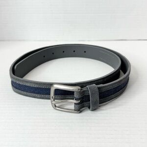 Bespoke Suede Leather Gray with Canvas Navy Two Tone Belt Silver Buckle Mens 36